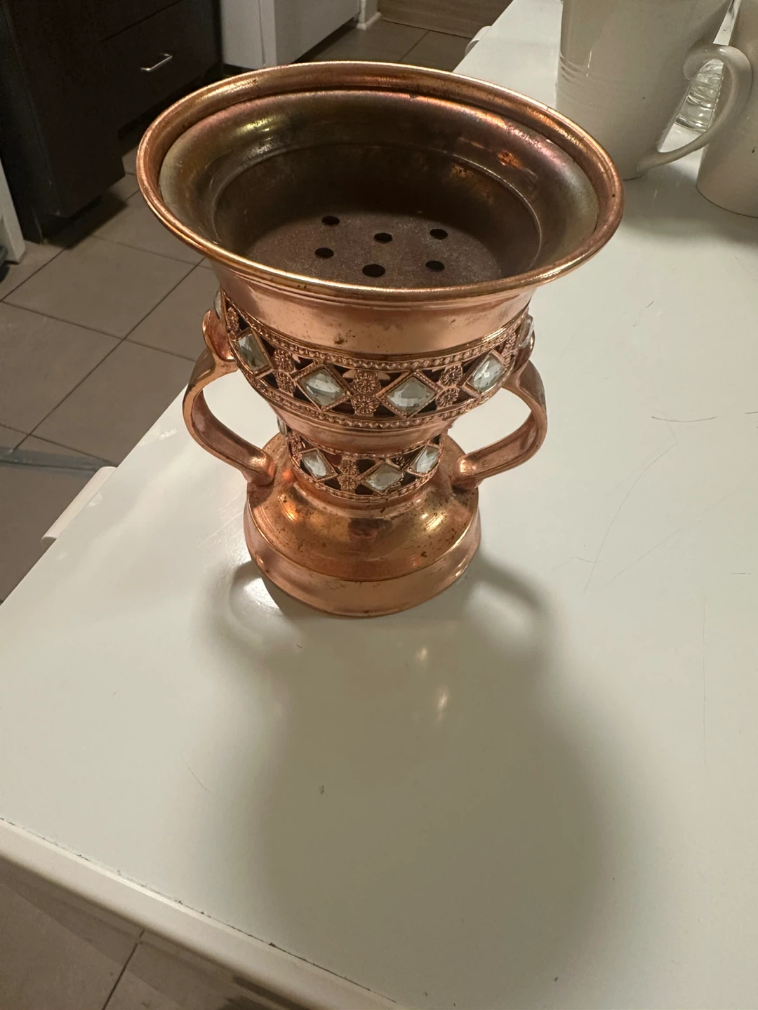 Decorative Copper Incense Burner with Crystal Accents