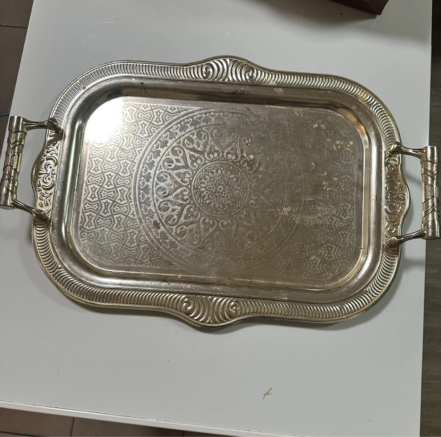 Decorative Metal Serving Tray with Handles