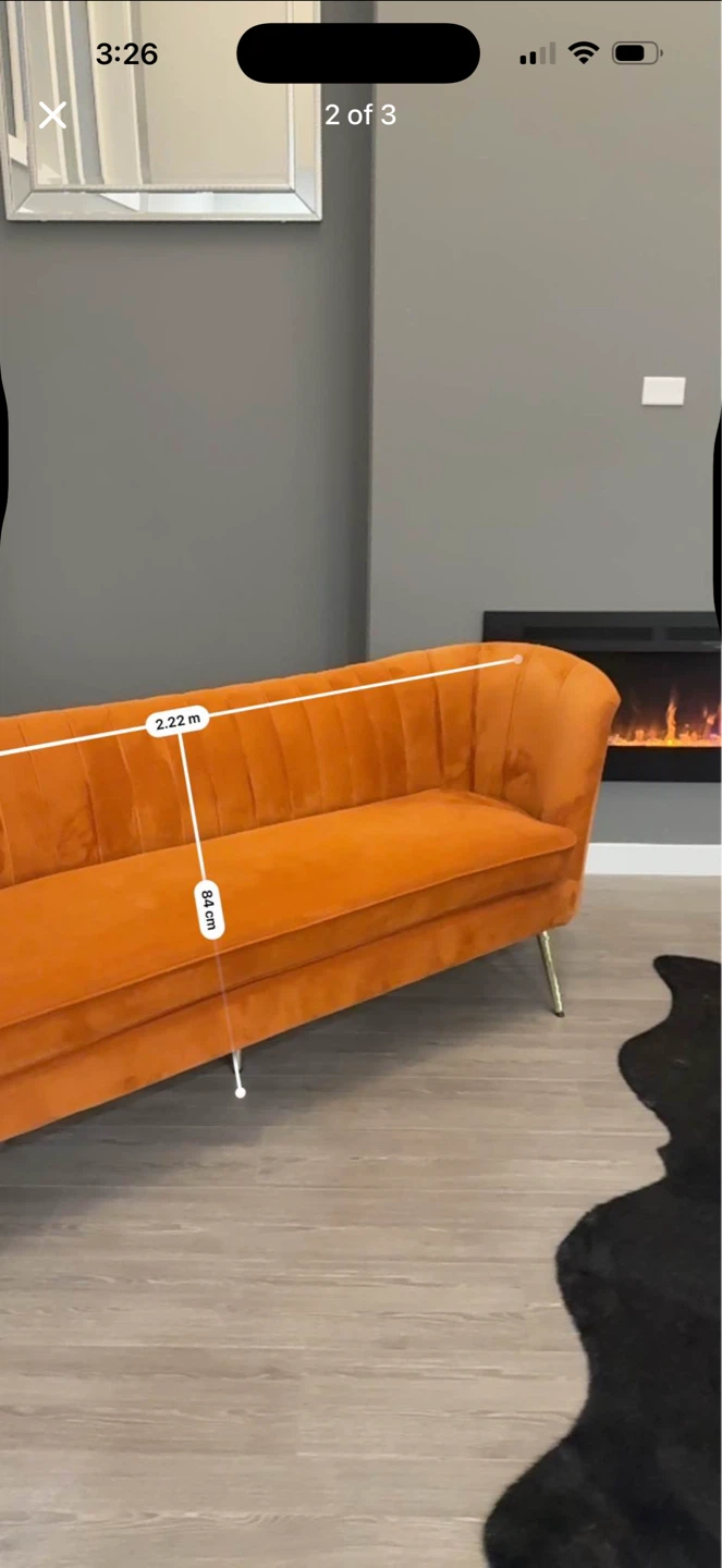 Orange Velvet Sofa Couch 2.22m - photo 2