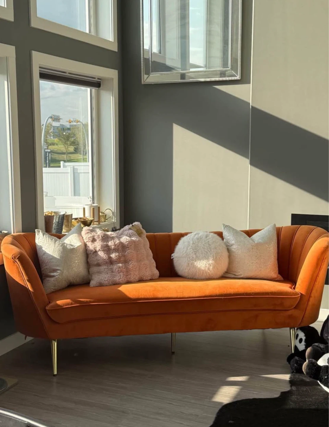 Orange Velvet Sofa Couch 2.22m