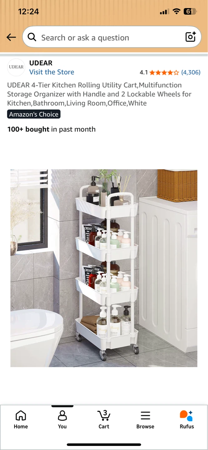 UDEAR 4-Tier Rolling Utility Cart White