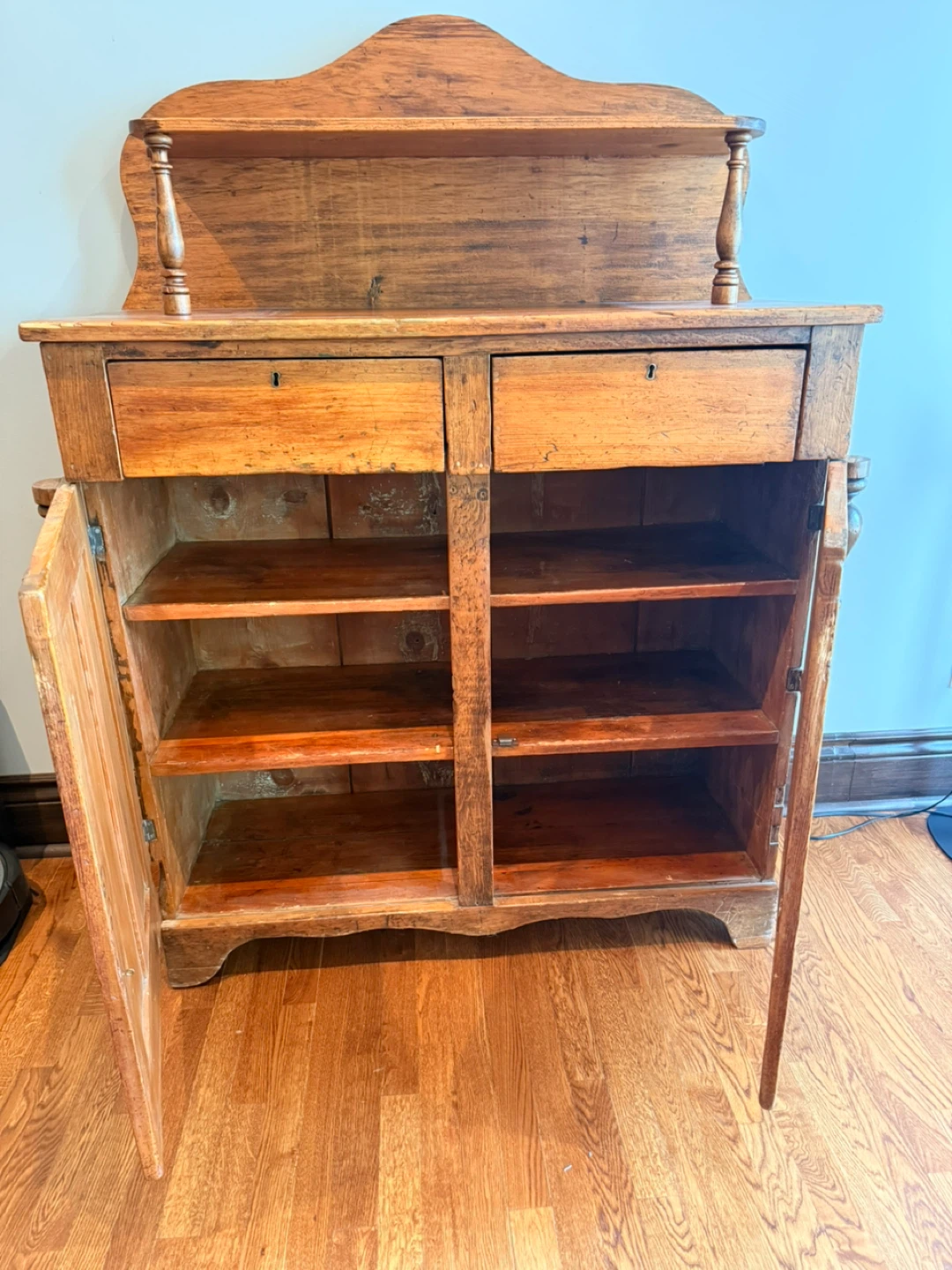 Vintage Wooden Cabinet with Drawers and Shelves - photo 3