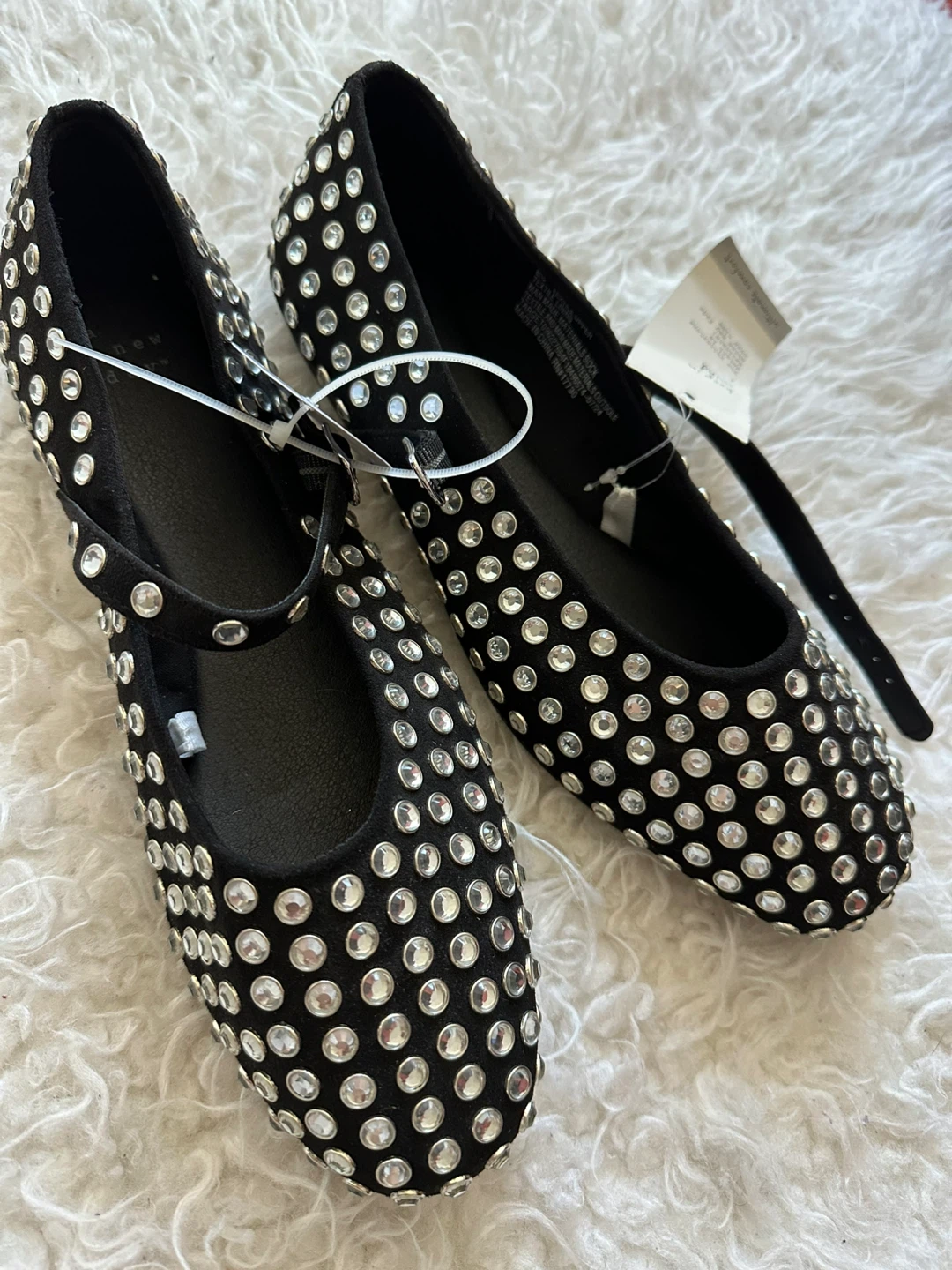 Wetkiss Black Mesh Flats with Straps Size 8