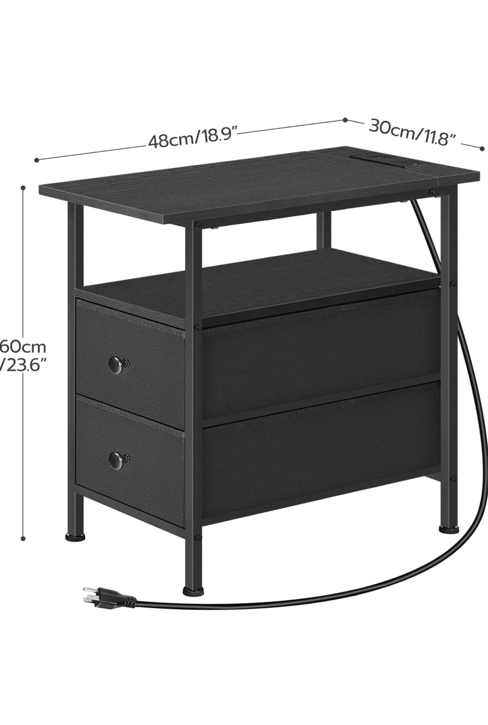 Black Nightstand with 2 Drawers and Built-in Charging Station - photo 2