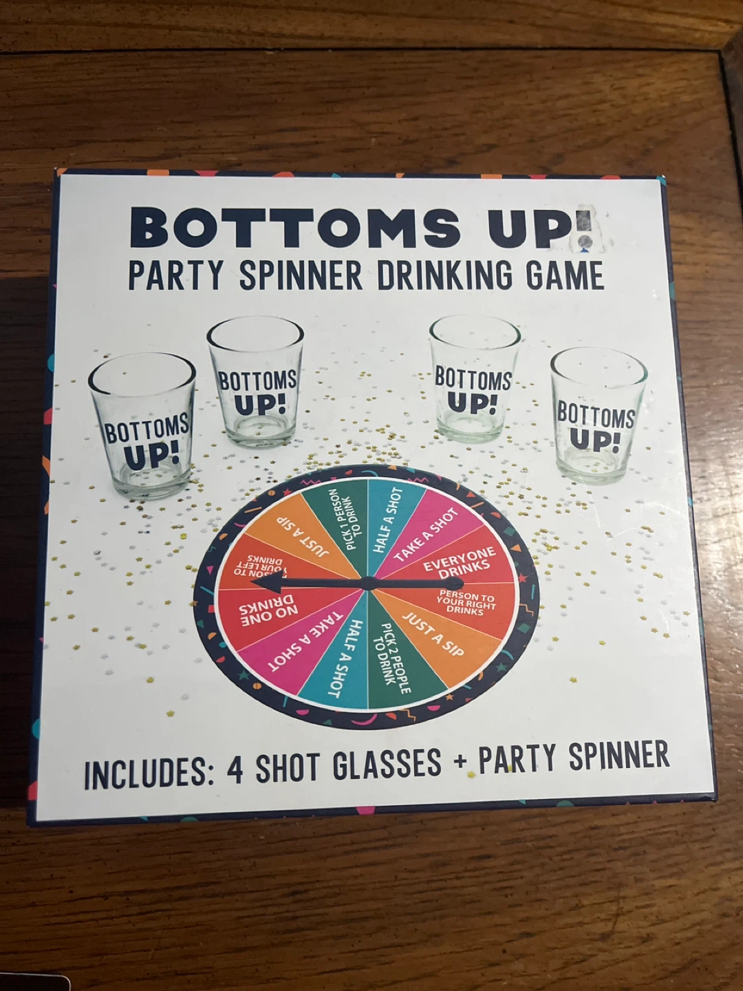 Bottoms Up! Party Spinner Drinking Game with 4 Shot Glasses