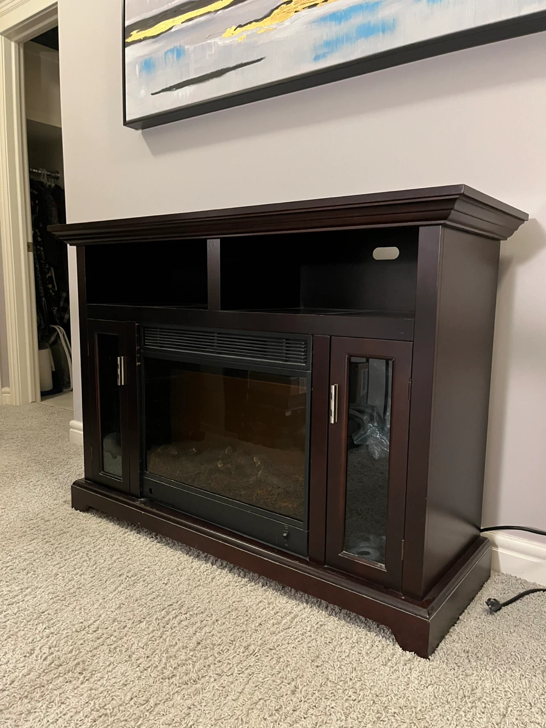 Dark Brown Electric Fireplace Entertainment Stand