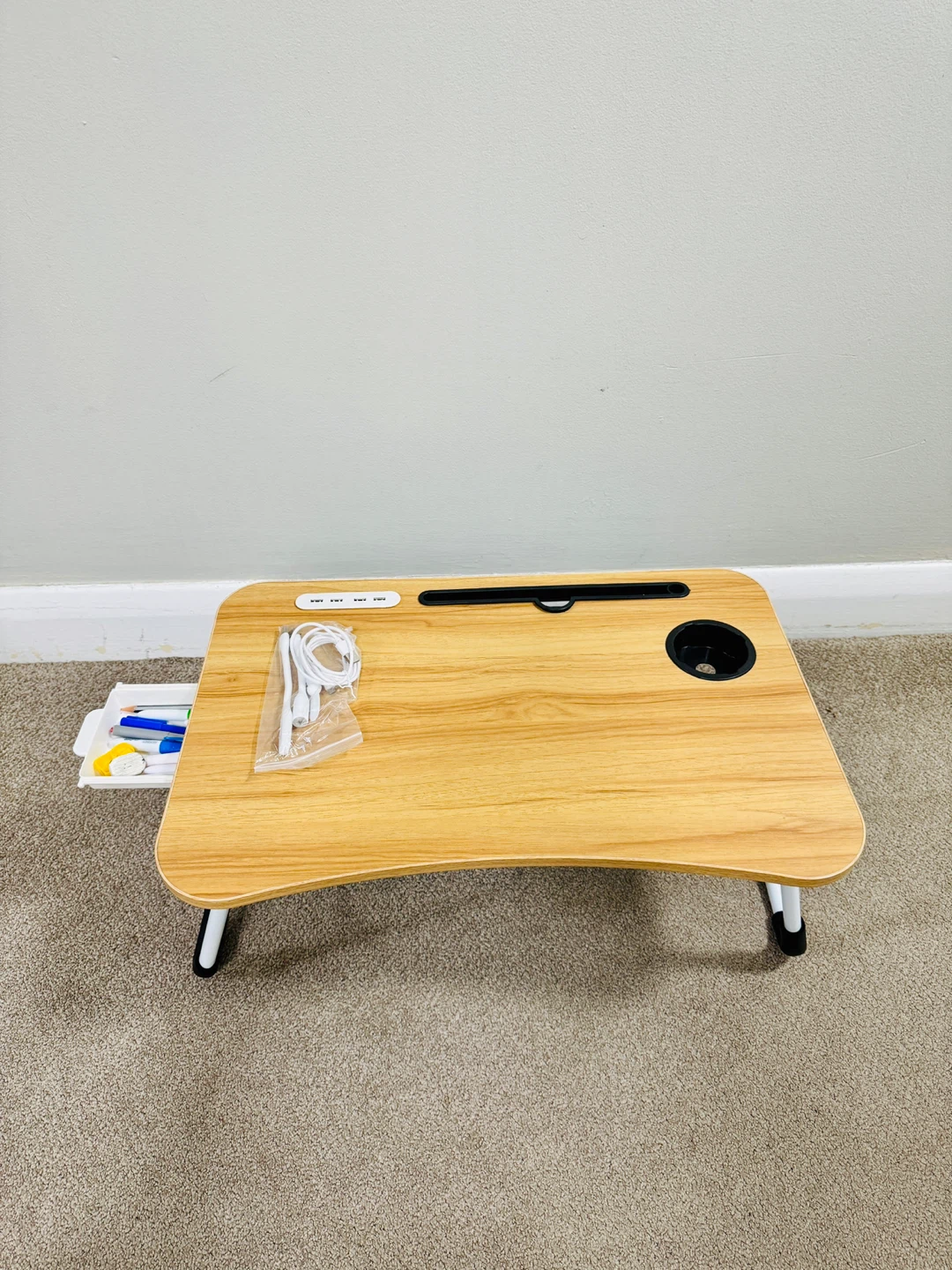 Portable Lap Desk with Cup Holder and USB Fan