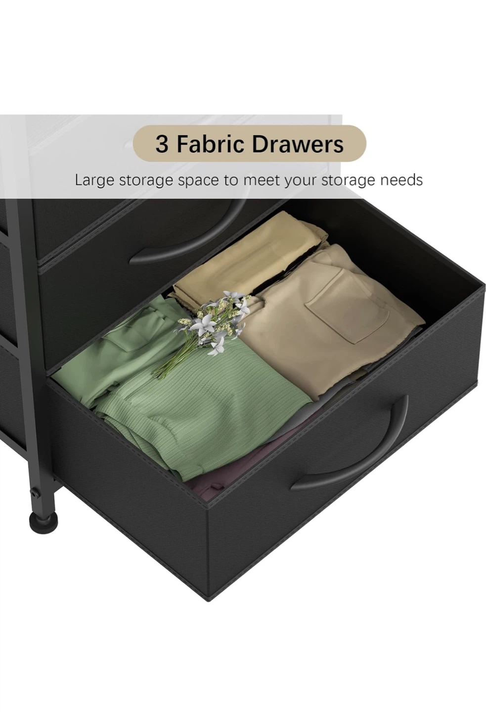 Black 3-Drawer Nightstand with Built-in USB Ports & Outlets - photo 4