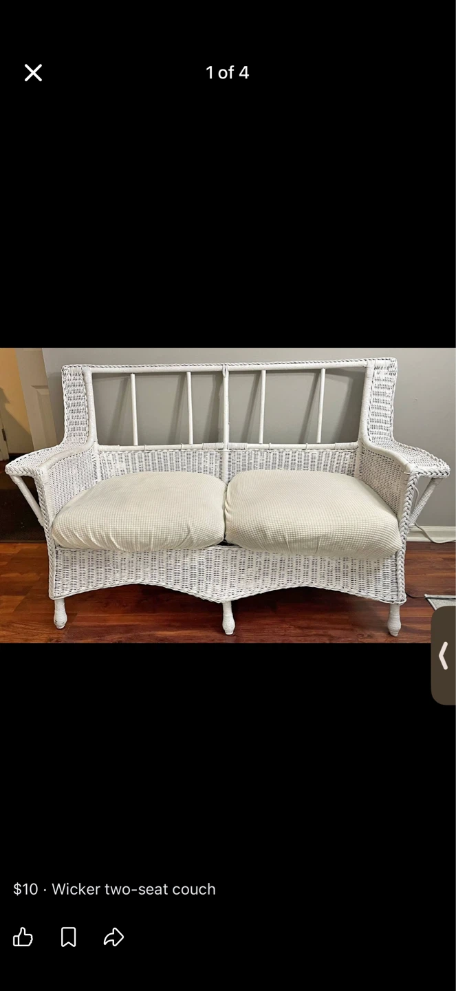Refurbished Vintage White Wicker Two-Seat Couch - photo 3