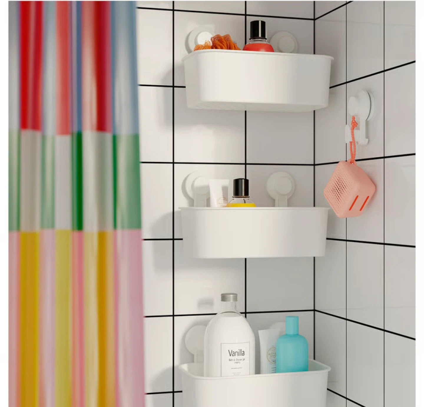 White Plastic Shower Caddy with Suction Cups - photo 5