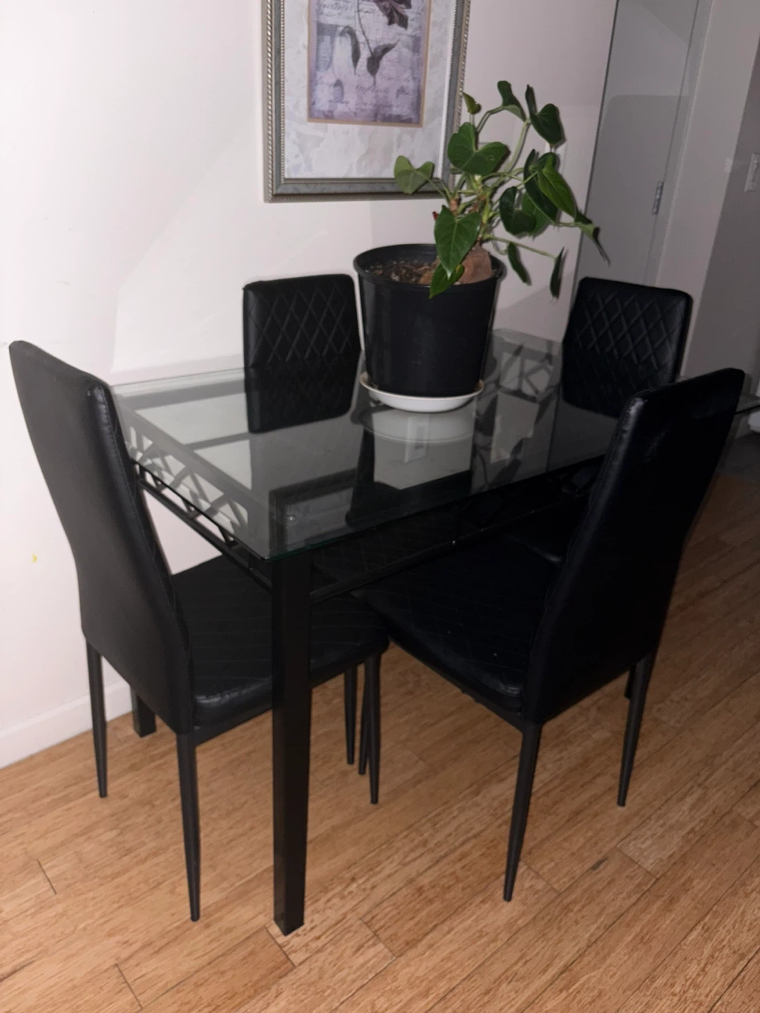 Glass Top Dining Table and 4 Black Chairs - photo 2