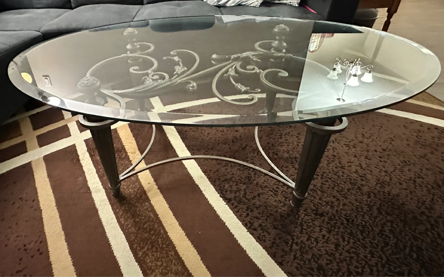 Oval Glass Coffee Table with Ornate Metal Base - photo 3