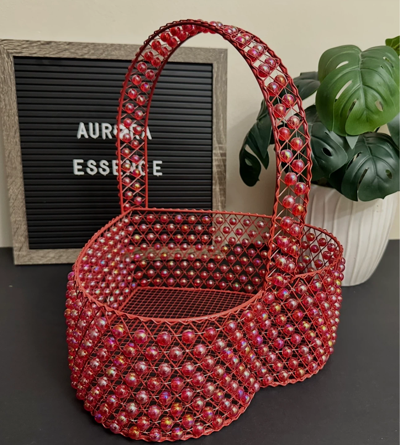 Red Beaded Wire Basket