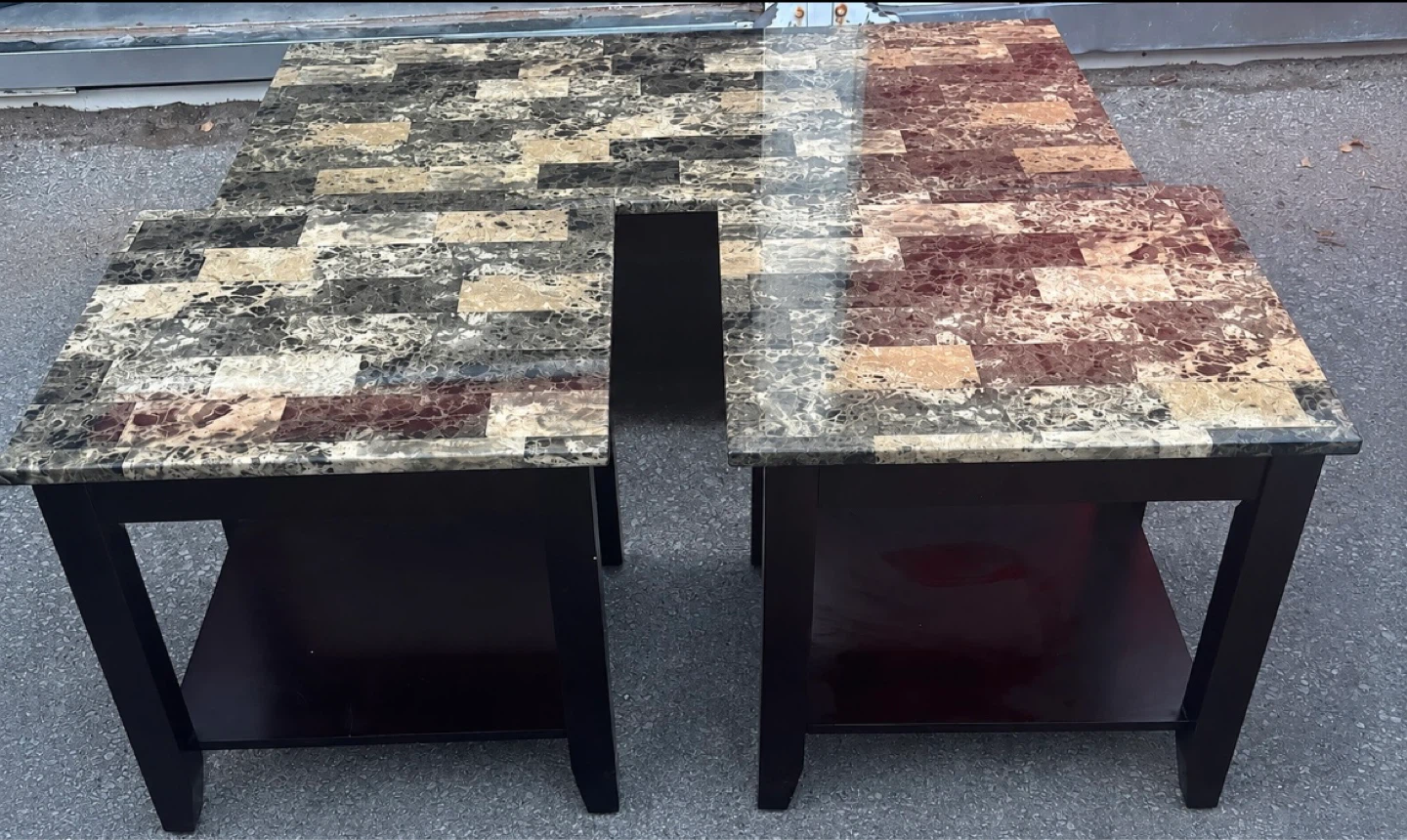 Three Piece Marble Finish Coffee Table Set.