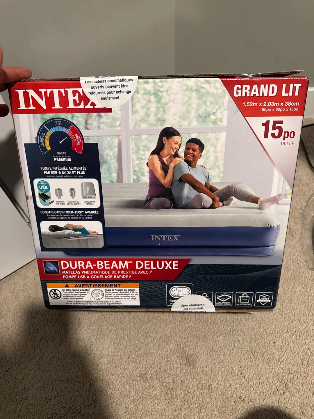 Intex Dura-Beam Deluxe Air Mattress with Built-in USB Pump
