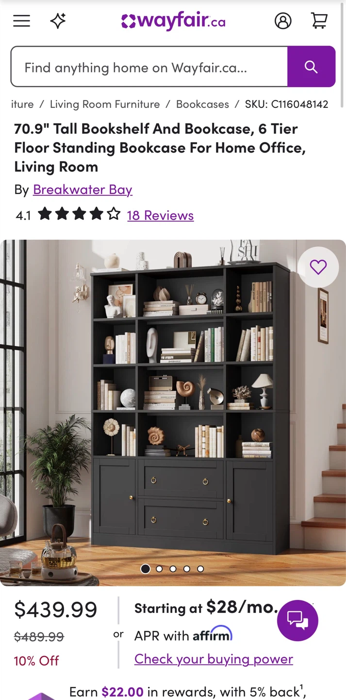 Finetones 71" H Black Bookshelf with Doors - photo 4