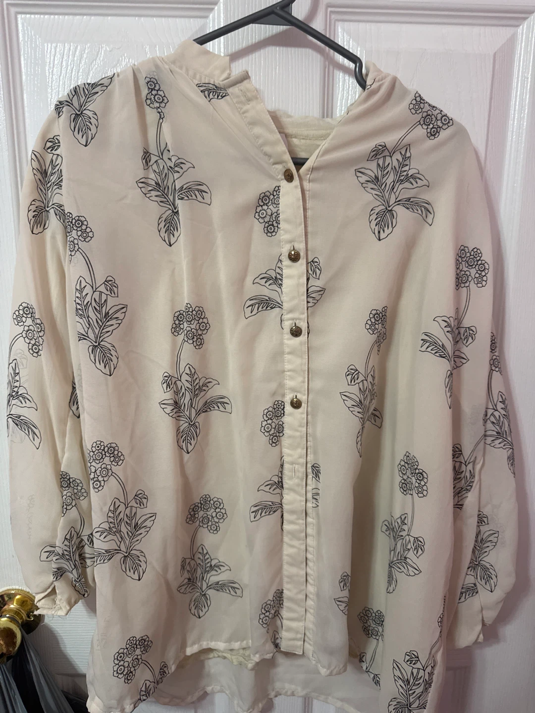 Cream Floral Print Button-Up Blouse