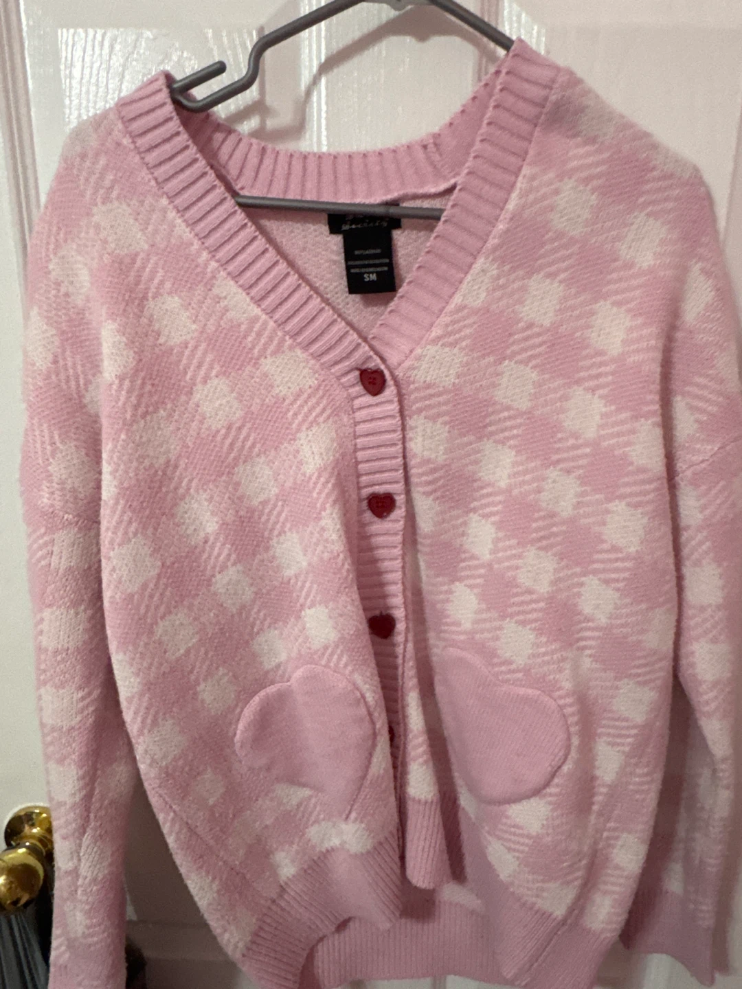 Pink Plaid Heart Pocket Cardigan