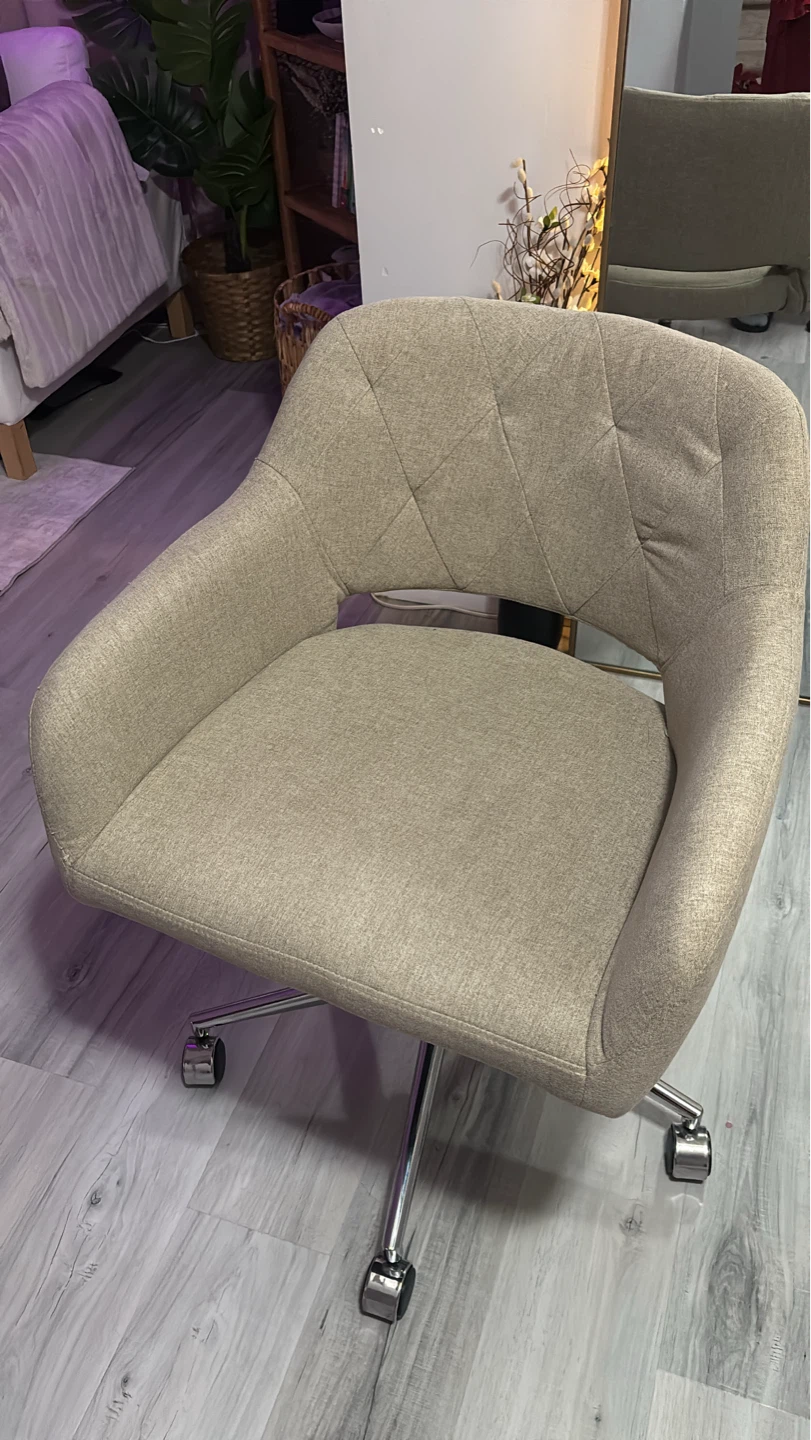Beige Upholstered Office Chair with Wheels
