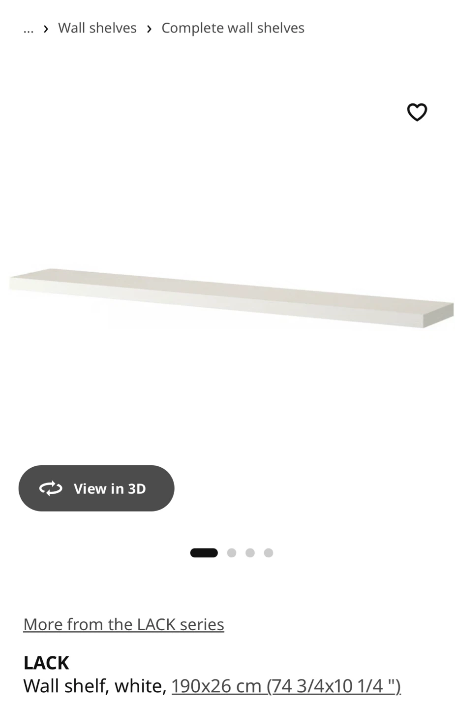 IKEA LACK Wall Shelf - White - 190cm