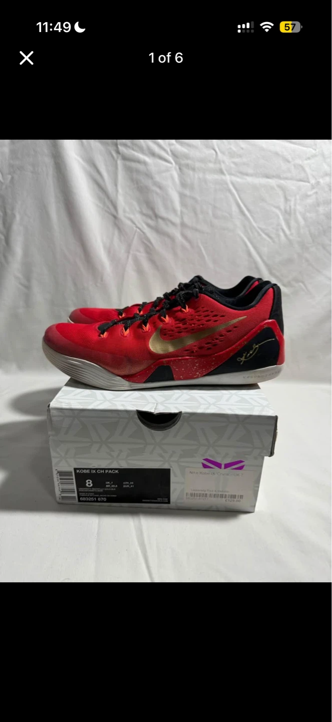 Nike Kobe IX CH Pack Red Gold Basketball Shoes Size 8