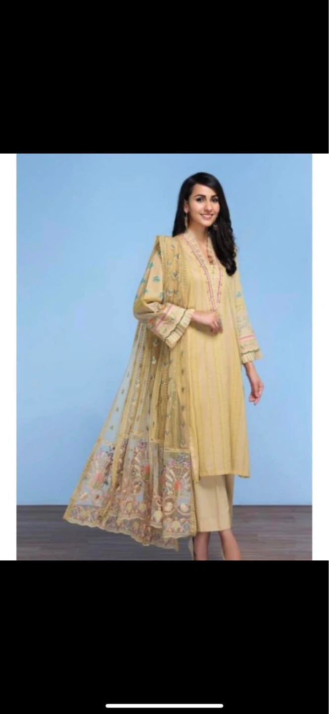 Beige Embroidered Kurti Shalwar Suit with Dupatta