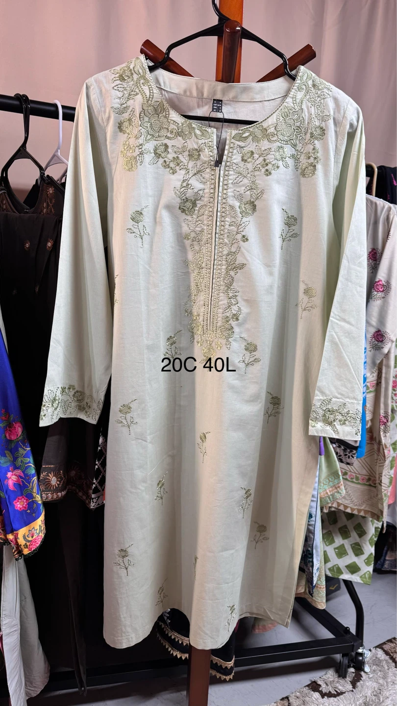 Pistachio green embroidered two piece suit