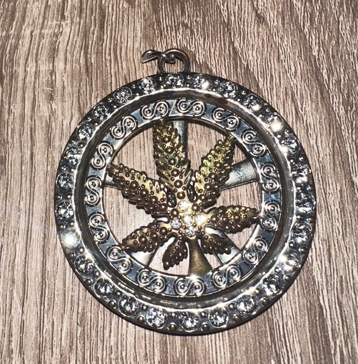 Rhinestone Marijuana Leaf Pendant Necklace
