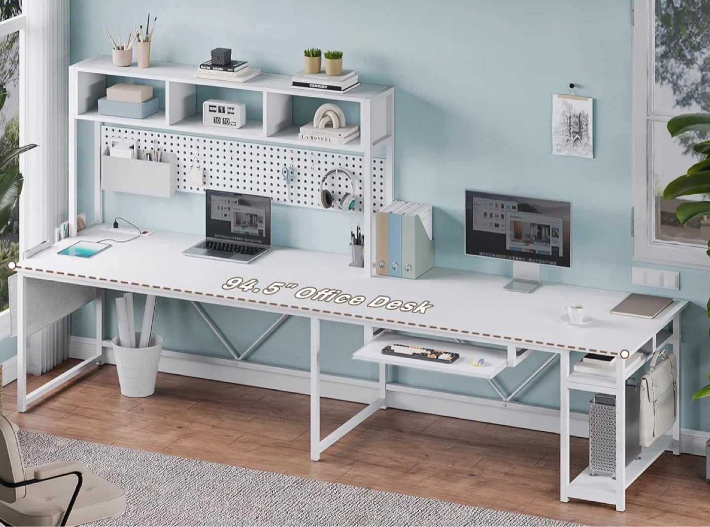 L-Shaped Office Desk with Hutch and Large Storage - photo 2