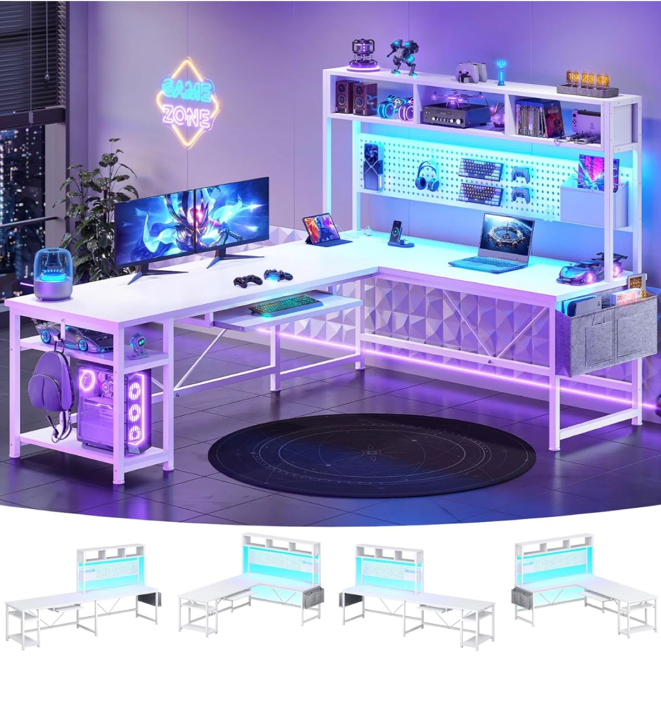 L-Shaped Office Desk with Hutch and Large Storage