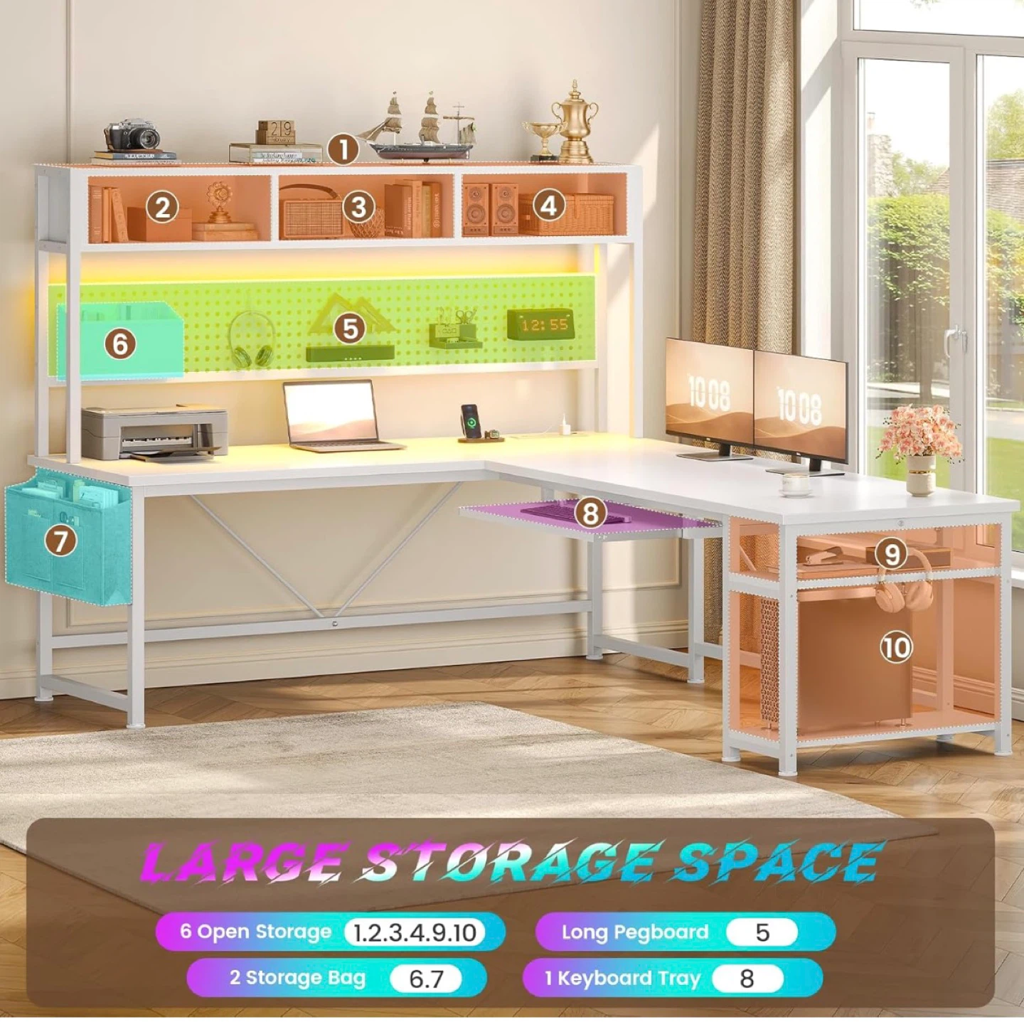 L-Shaped Office Desk with Hutch and Large Storage - photo 4