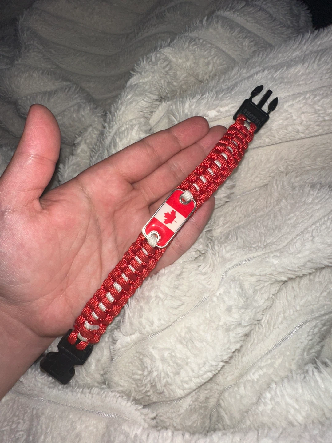 Red Paracord Bracelet with Canada Flag Charm