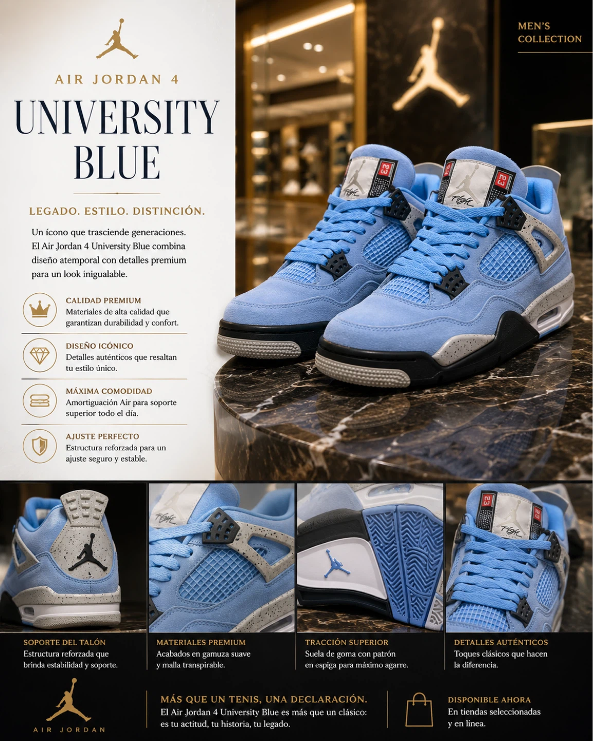 Air Jordan 4 Retro University Blue Men's Size 9,10,11 - photo 4
