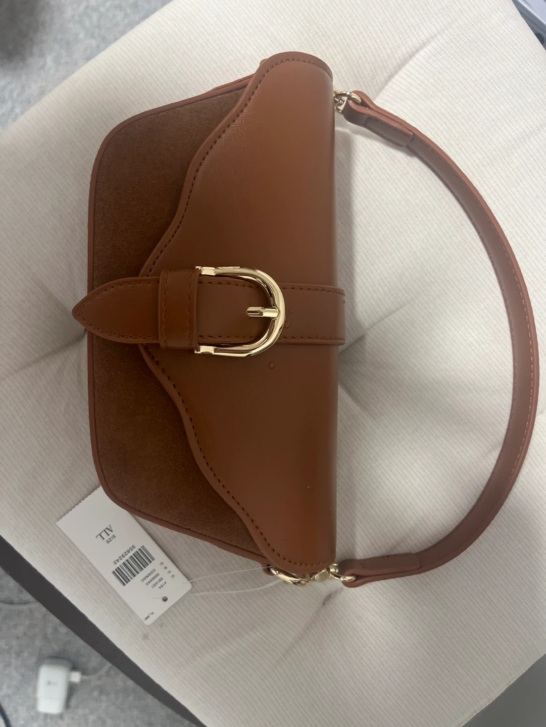 Brown Faux Leather & Suede Shoulder Bag