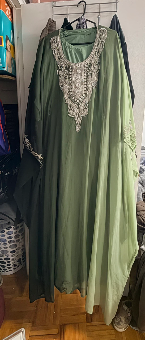Embellished Kaftan Dress - Olive Green