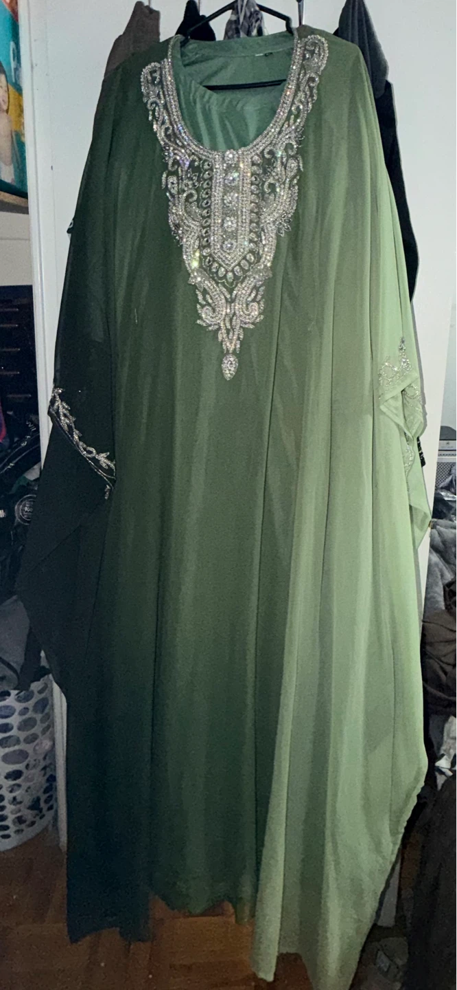 Embellished Kaftan Dress - Olive Green - photo 2