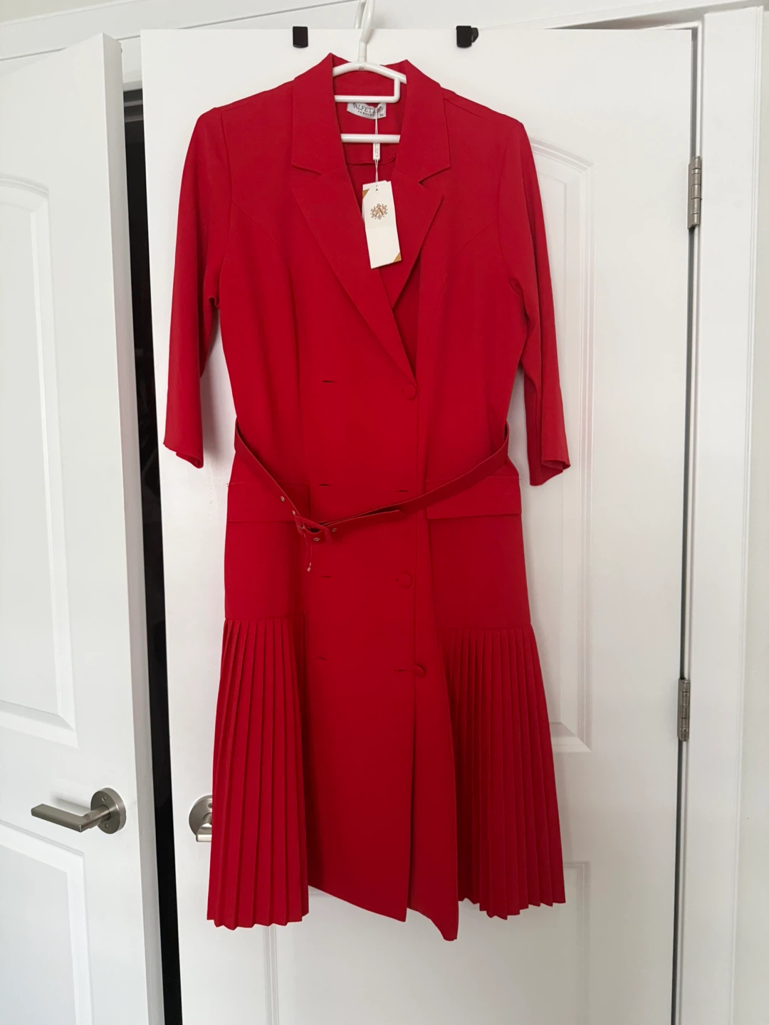 Red Blazer Dress with Pleated Skirt