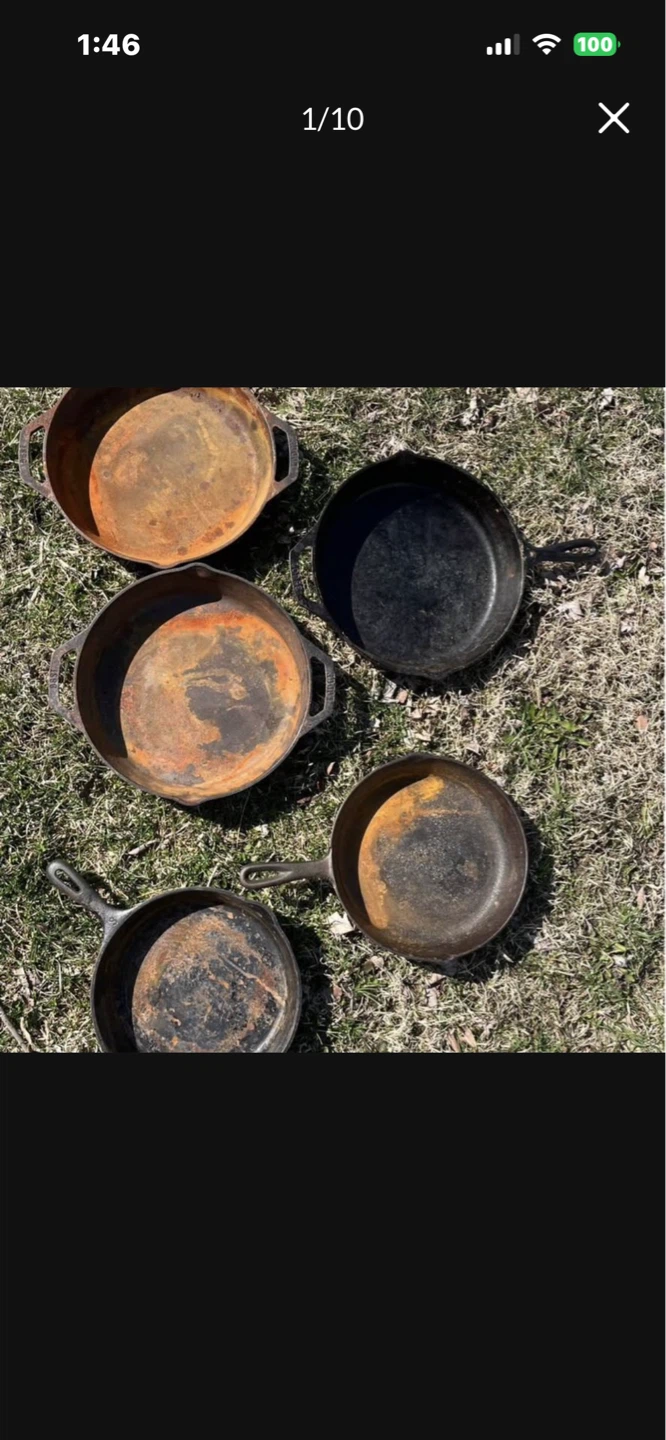 Vintage cast iron pan and skillet