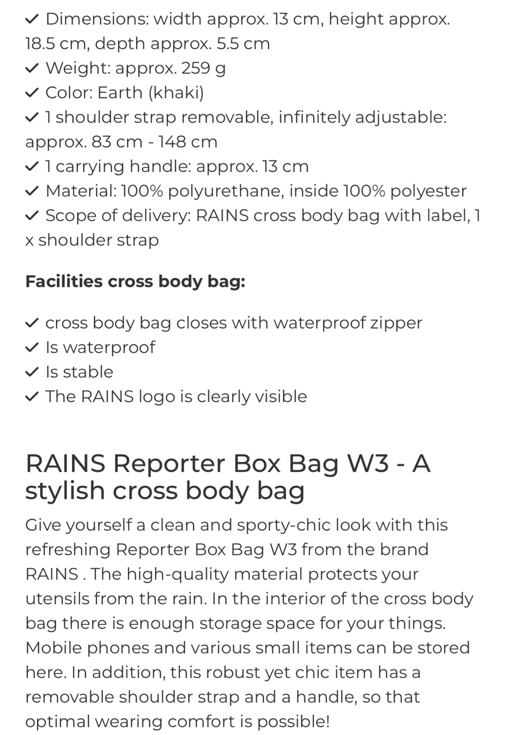 RAINS Reporter Box Bag in Earth Green - photo 3