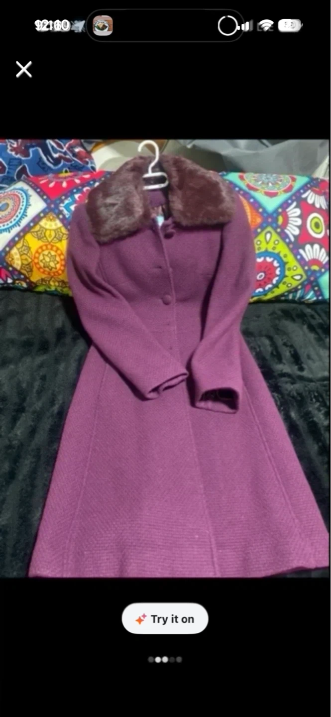 Women's Purple Coat with Faux Fur Collar