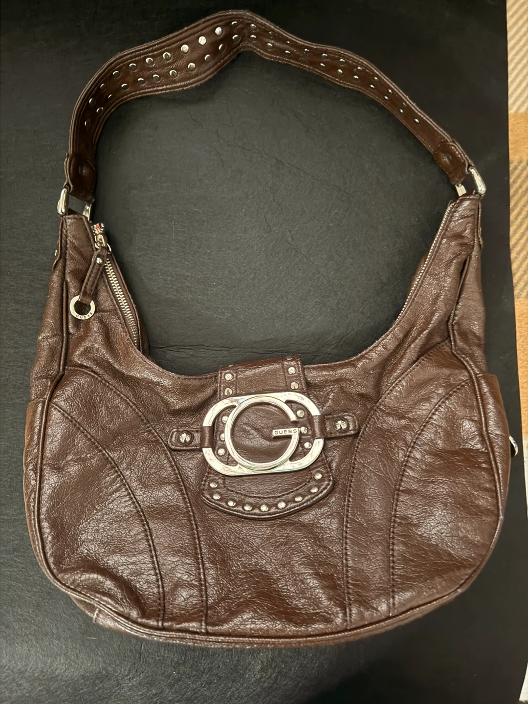 Guess Brown Faux Leather Hobo Handbag
