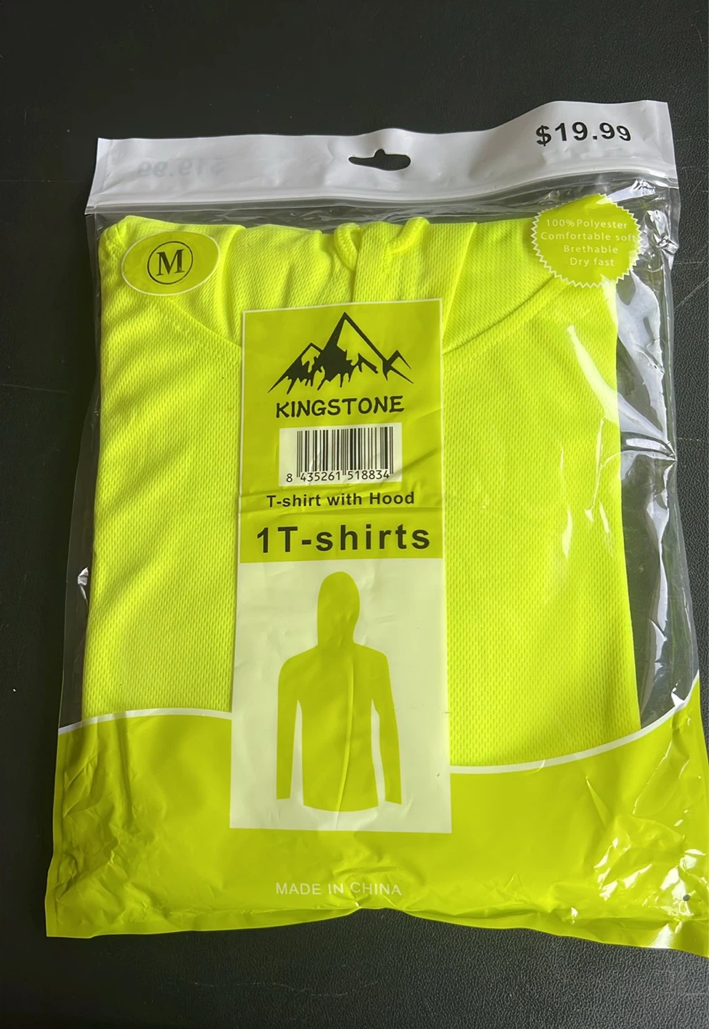 Kingstone Neon Yellow T-Shirt with Hood - Size M