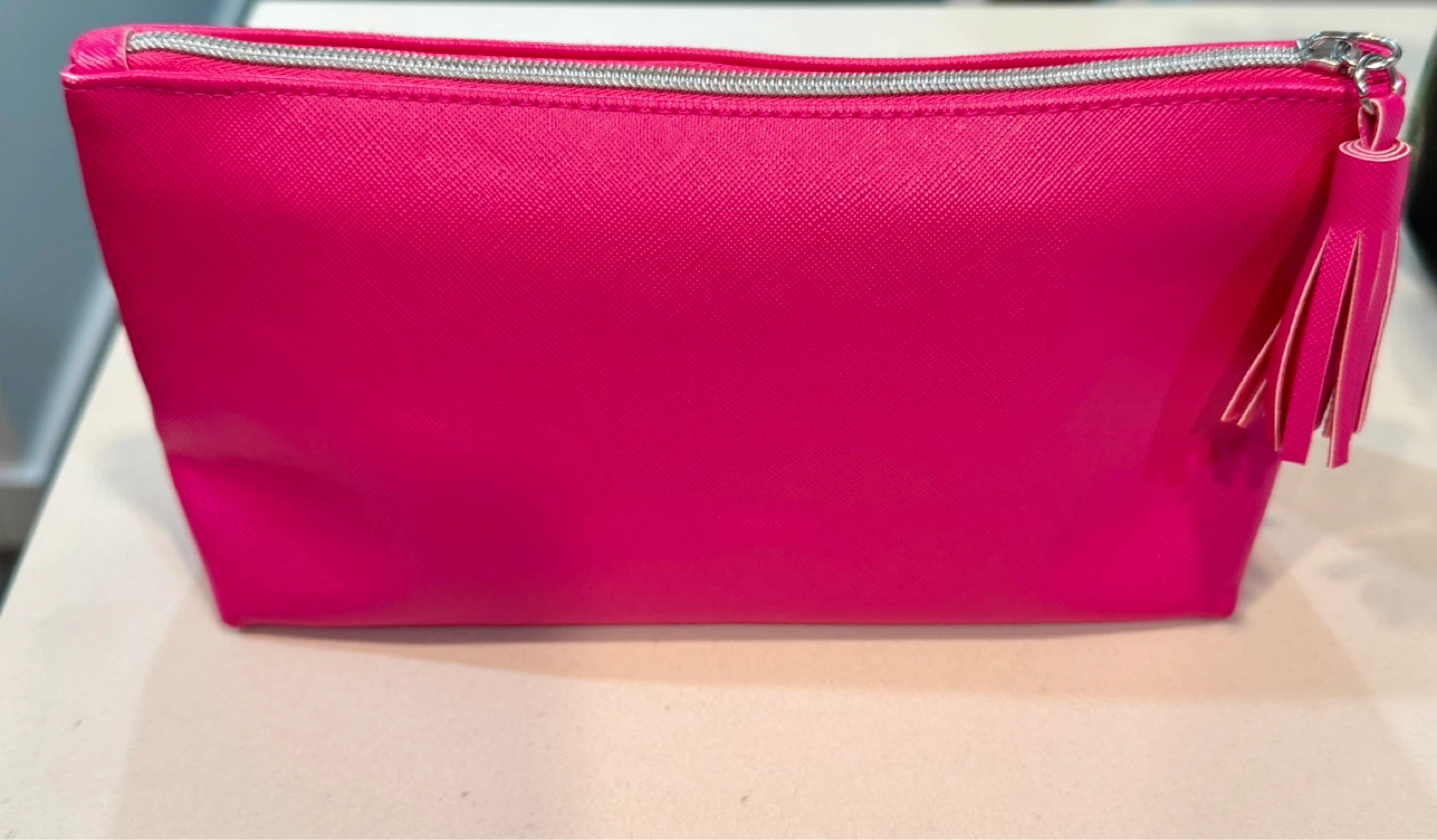 LANCOME Hot Bright Pink Zipper Cosmetic Pouch with Tassel_NWOT - photo 2