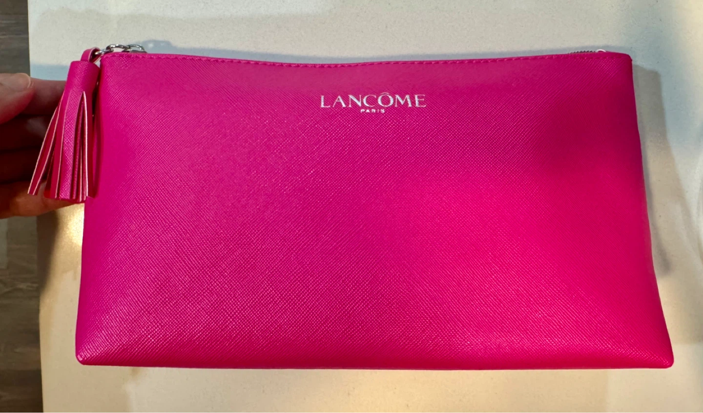 LANCOME Hot Bright Pink Zipper Cosmetic Pouch with Tassel_NWOT - photo 3