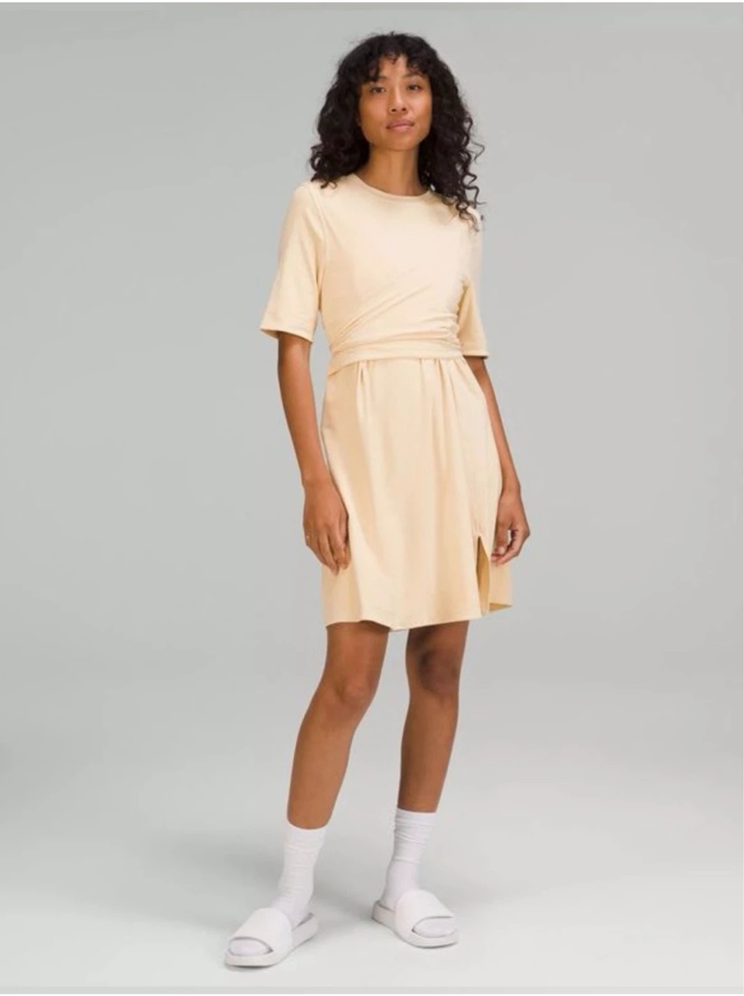 Lululemon Short-Sleeve Wrap-Detail Dress_Cream/Beige_Size 6_NWT
