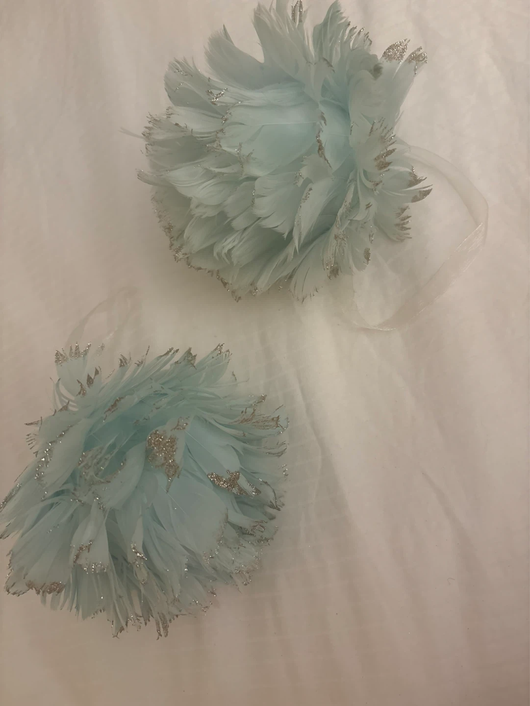 Baby blue feather with gold glitter hanging ornaments