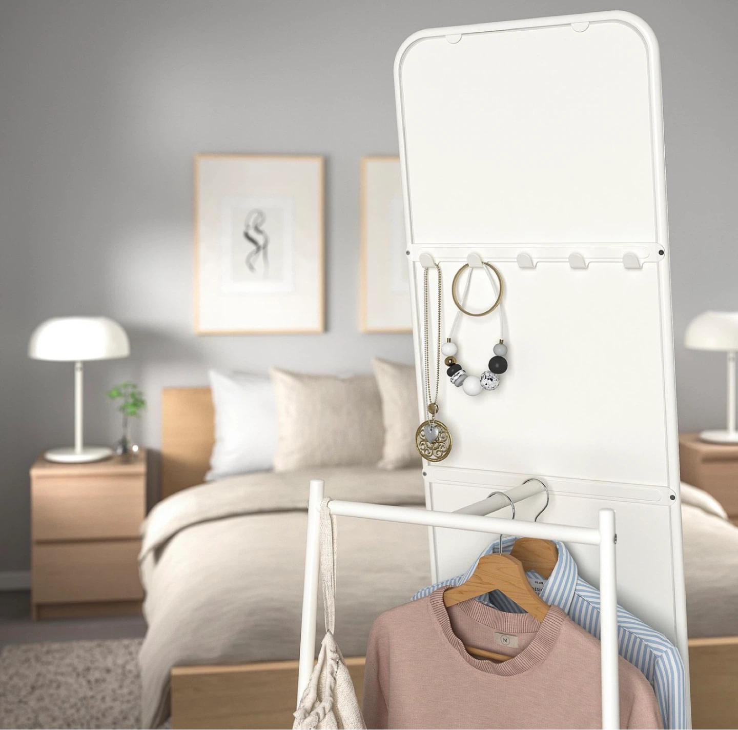 IKEA White Full Length Mirror with Clothes Rack - photo 4