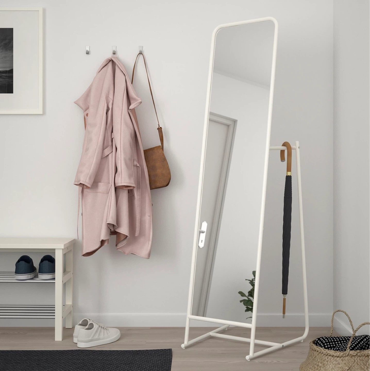 IKEA White Full Length Mirror with Clothes Rack