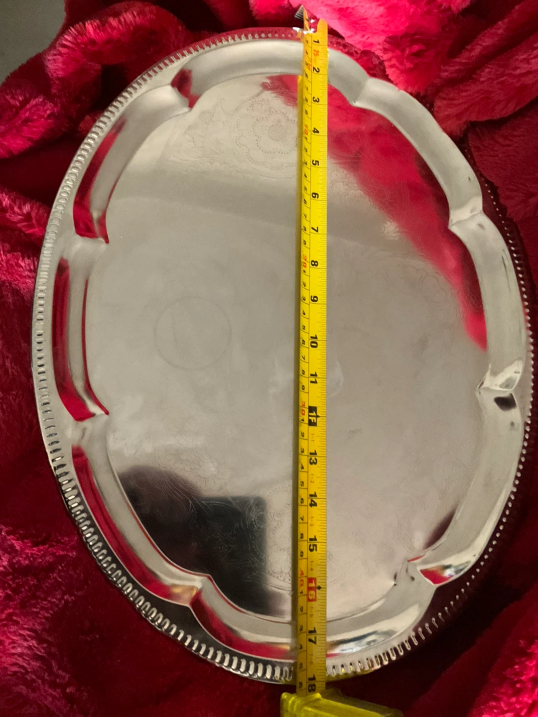 Silver toned etched Oval Serving Tray - photo 4