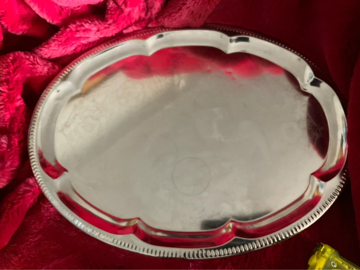 Silver toned etched Oval Serving Tray - photo 2
